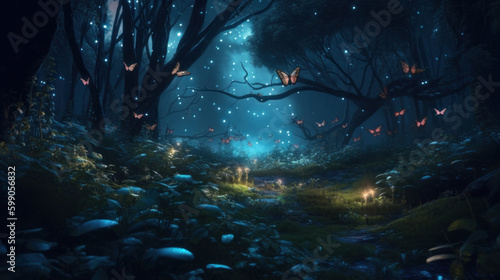 Dream magic forest. Illustration AI Generative. © ArtCookStudio