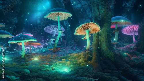 Dream magic forest. Illustration AI Generative. © ArtCookStudio