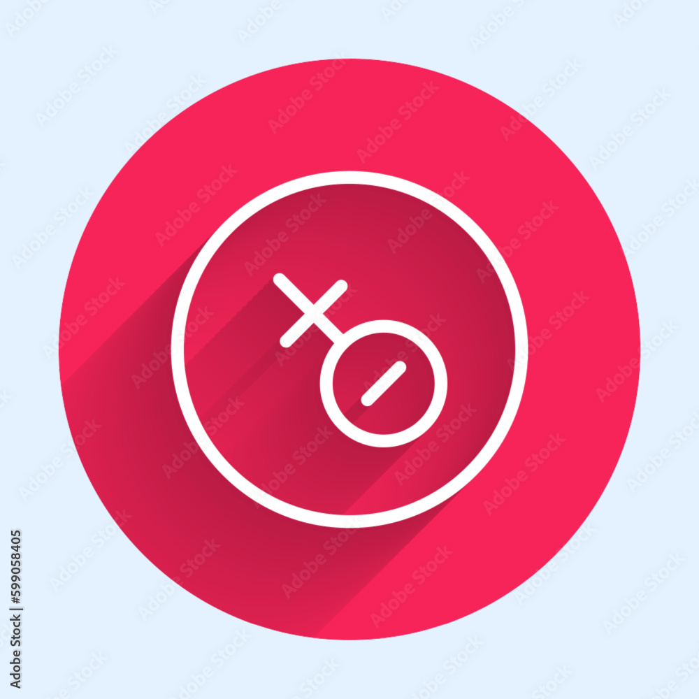 White line Venus symbol icon isolated with long shadow background. Astrology, numerology, horoscope, astronomy. Red circle button. Vector White line Venus symbol icon isolated with long shadow background. Astrology, numerology, horoscope, astronomy. Red circle button. Vector