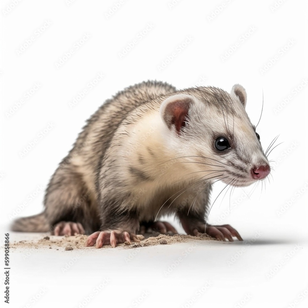 Fototapeta premium Ferret isolated on white background (Generative AI)