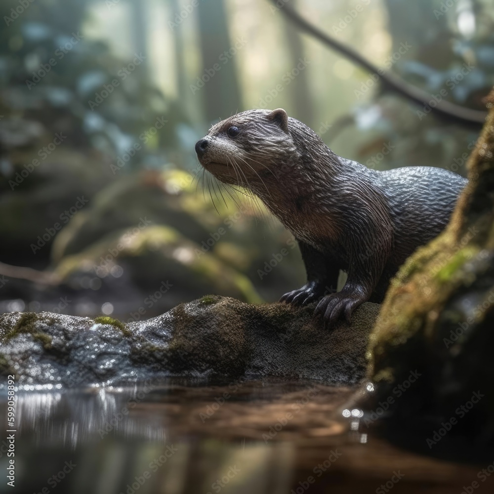 Obraz premium Otter in natural habitat (generative AI)