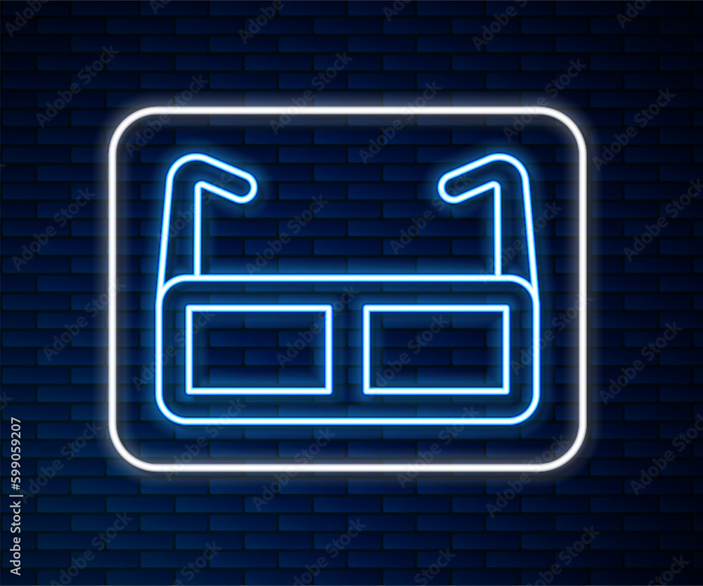 Glowing neon line Glasses icon isolated on brick wall background. Eyeglass frame symbol. Vector Glowing neon line Glasses icon isolated on brick wall background. Eyeglass frame symbol. Vector