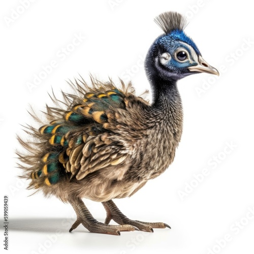 Baby Peacock isolated on white  generative AI 