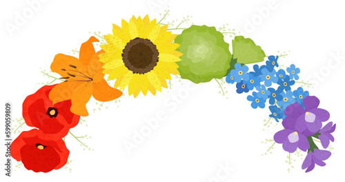 Fun floral rainbow design, in a cut paper style with textures
