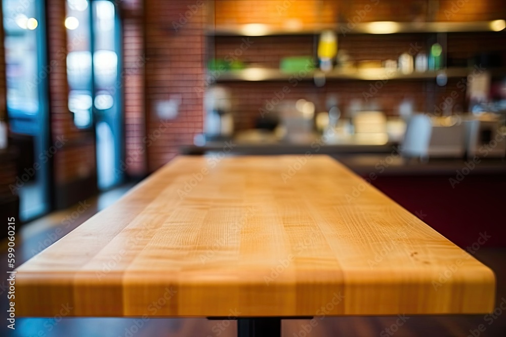 close-up of a rustic wooden table with shallow depth of field Generative AI