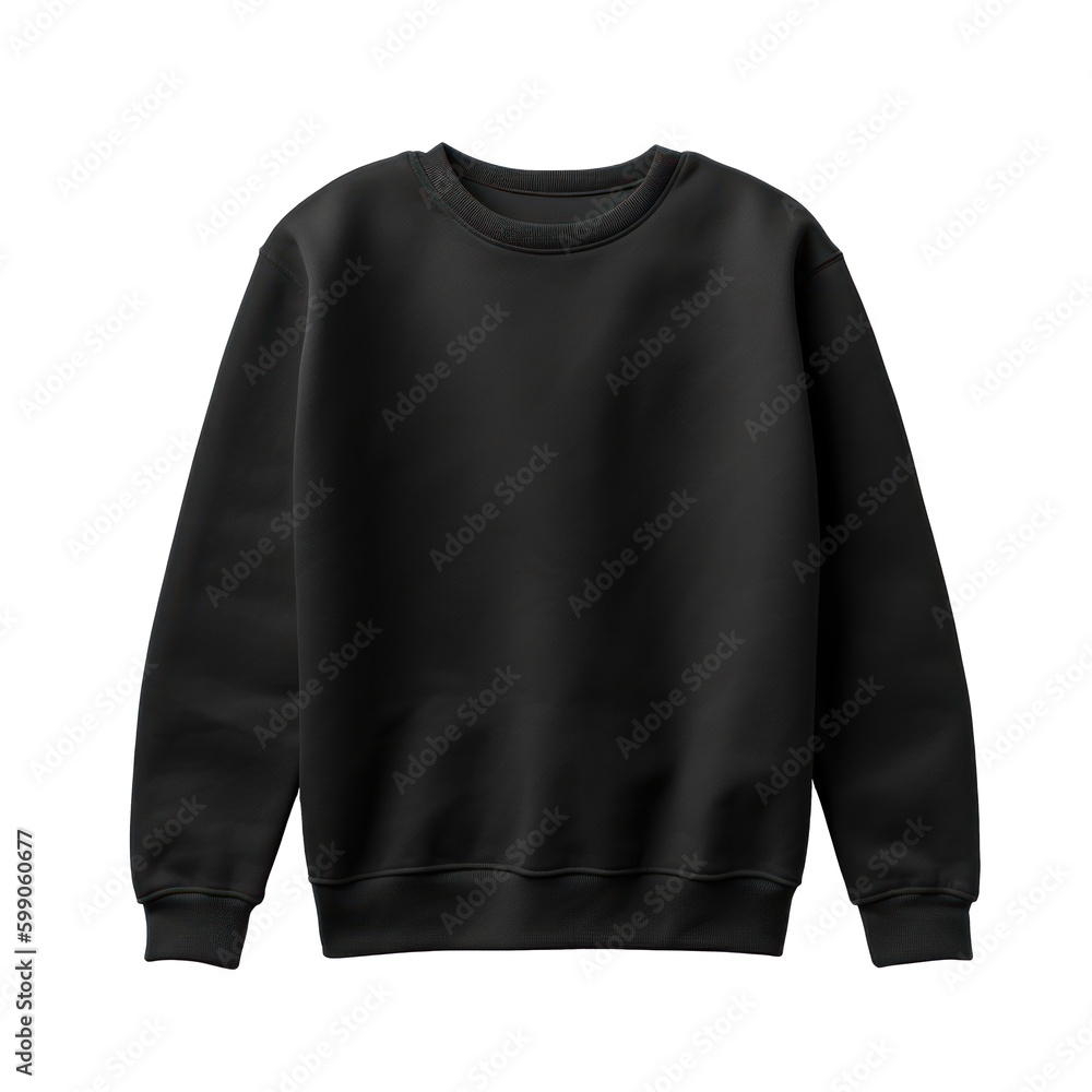 Black sweatshirt mockup viewed from the front, with a white background. Generative AI Black sweatshirt mockup viewed from the front, with a white background. Generative AI