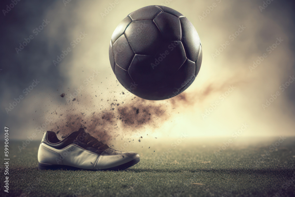 dynamic illustration of soccer ball being kicked off, concept for kick offs, start ups and new