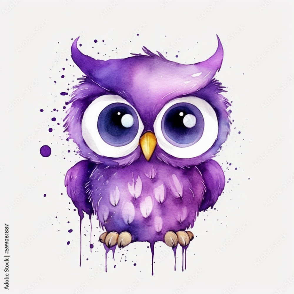 Watercolor cute owl Clipart. Hand drawn Clipart isolated on white ...