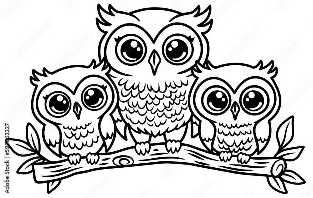 Fototapeta premium Cute owl falmily, outline vector design