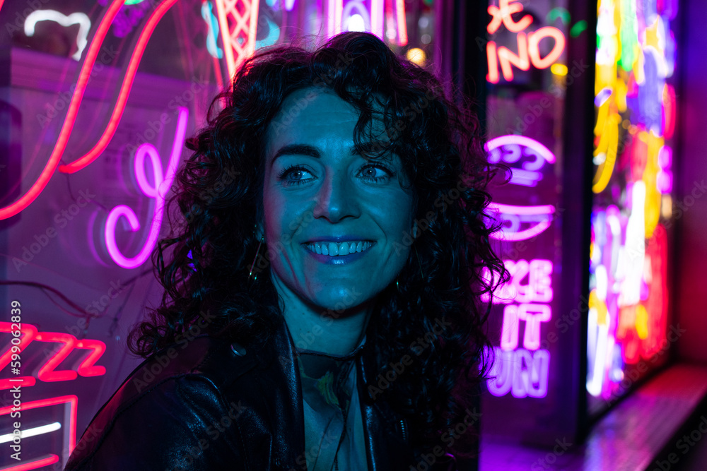 Neon Portrait of a Woman in a Bold and Colorful Urban Setting