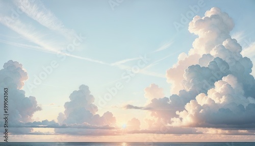 Blue sky and white fluffy clouds photo