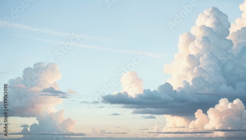 Blue sky and white fluffy clouds photo