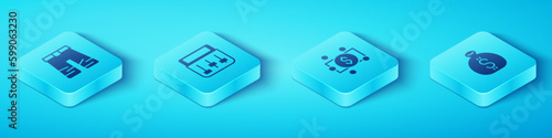 Set Isometric Wide pants, Drum machine music, Money bag and Stacks paper money cash icon. Vector