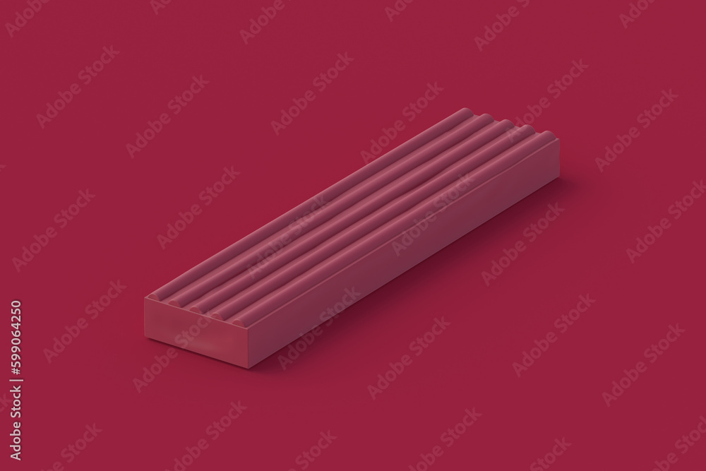 Plasticine of magenta on red background. Color of the year 2023. 3d render