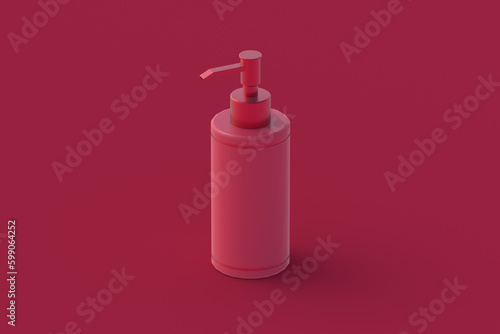 Dispenser of magenta on red background. Color of the year 2023. 3d render