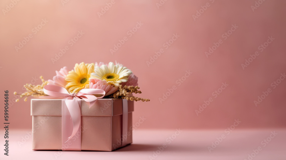 Pink gift box background. Illustration AI Generative.