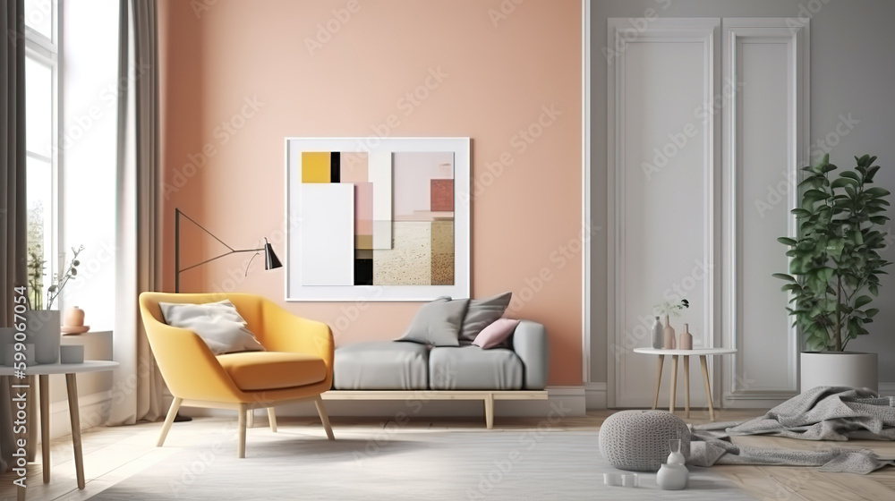 Mock up frame in modern home interior, Scandinavian style. Generative Ai Mock up frame in modern home interior, Scandinavian style. Generative Ai