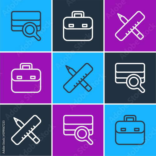 Set line Soil analysis, Crossed ruler and pencil and Briefcase icon. Vector