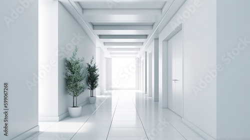 Wall mockup in white clear hallway interior  3d render  Bright color. Generative Ai