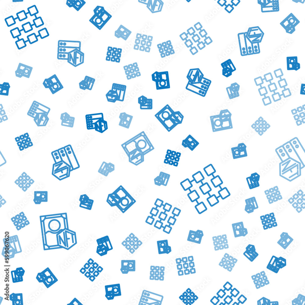Fototapeta premium Set line NFT Digital crypto art, blockchain technology and on seamless pattern. Vector