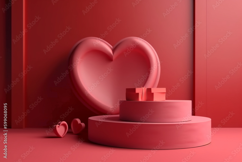 Stage podium background of love heart mock ups for product or present display. AI generative