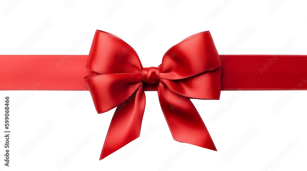 Red bow with a long ribbon isolated on a white background. Generative AI Red bow with a long ribbon isolated on a white background. Generative AI