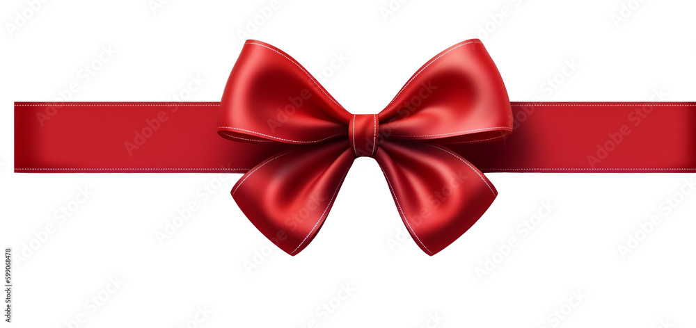 Red bow with a long ribbon isolated on a white background. Generative AI Red bow with a long ribbon isolated on a white background. Generative AI