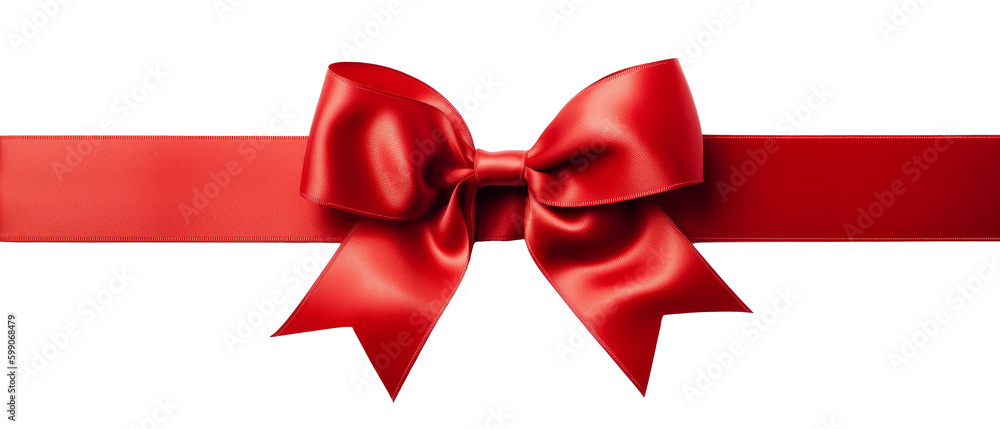 Red bow with a long ribbon isolated on a white background. Generative AI Red bow with a long ribbon isolated on a white background. Generative AI