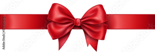 Red bow with a long ribbon isolated on a white background. Generative AI