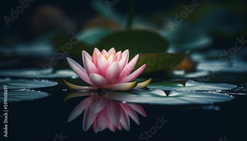 A Beautiful Pink Water Lily is Blooming in a Pond. Generative AI