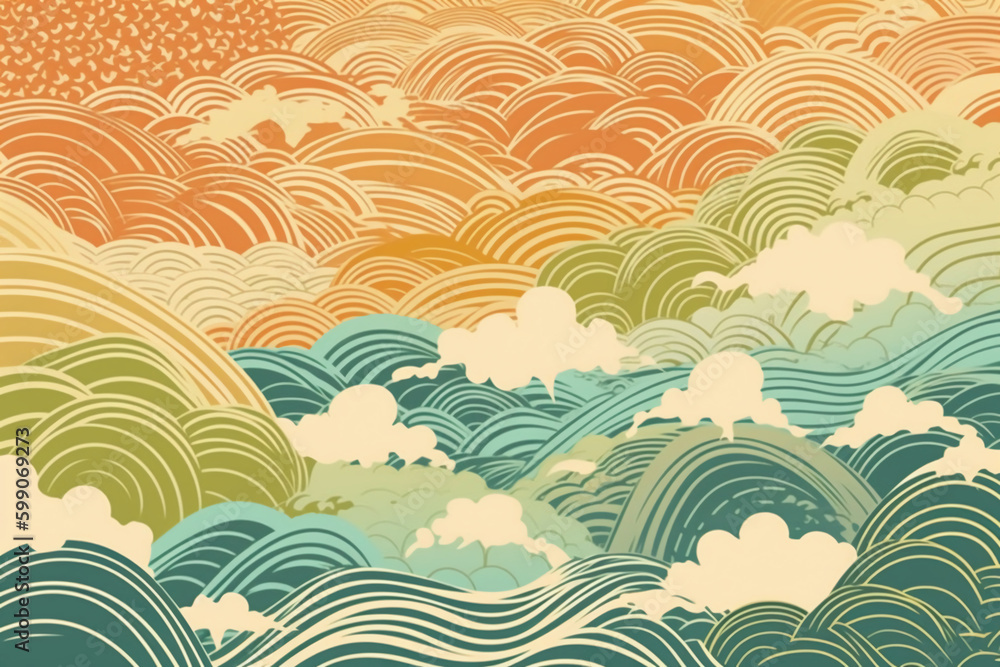 Japanese - patterned summer ripple background. AI generative
