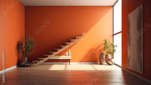 Empty home interior wall mock-up, 3d render, Bright color. Generative Ai