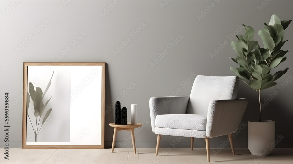 Minimalist Interior of modern living room 3D rendering, generative ai Minimalist Interior of modern living room 3D rendering, generative ai