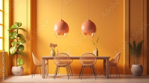 Cozy light dining room interior background. Generative Ai