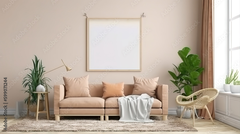 Two poster frame mockup in scandinavian style living room interior. Generative Ai Two poster frame mockup in scandinavian style living room interior. Generative Ai