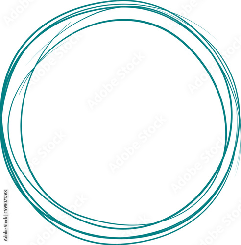 Teal circle line hand drawn. Highlight hand drawing circle isolated on white background. Round handwritten circle. For marking text, note, mark icon, number, marker pen, pencil and text check, vector