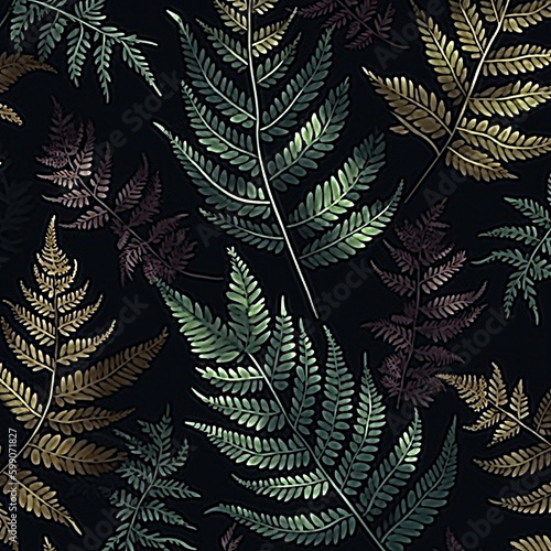 Seamless pattern with fern leaves. Botanical background. colorful illustration, Created using generative AI tools.