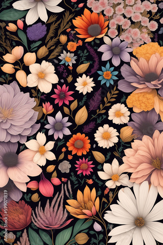 Colorful and stylish of liberty small booming floral and meadow flowers seamless pattern, Created using generative AI tools.