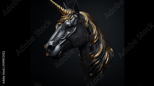 Unicorn head on a black background.generative ai