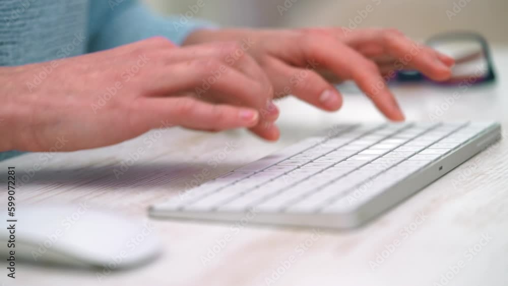 Female typing text on white keyboard Generative AI Female typing text on white keyboard Generative AI