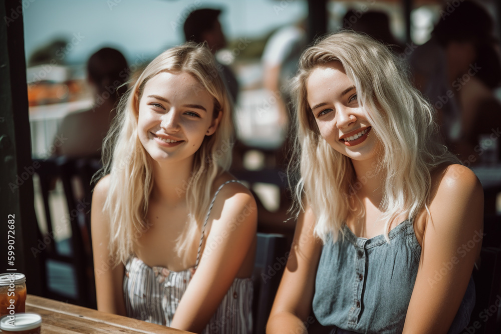 young teenage girls outside in summer, free time or summer vacation or weekend. Generative AI young teenage girls outside in summer, free time or summer vacation or weekend. Generative AI