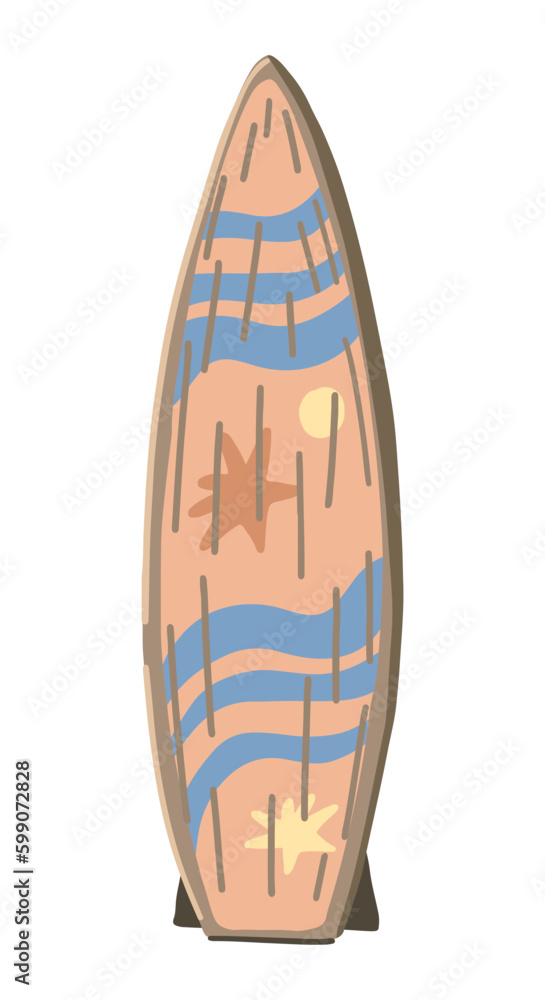 Surfboard clipart. Summer leisure activities sport doodle isolated on white. Colored vector illustration in cartoon style. Surfboard clipart. Summer leisure activities sport doodle isolated on white. Colored vector illustration in cartoon style.
