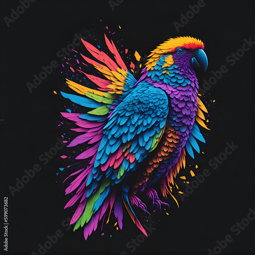 Colorful parrot bird, Generative AI © Kamil Krawczyk