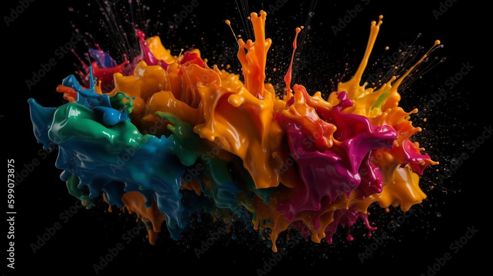 Colorful paint splashes isolated on black background. generative ai Colorful paint splashes isolated on black background. generative ai