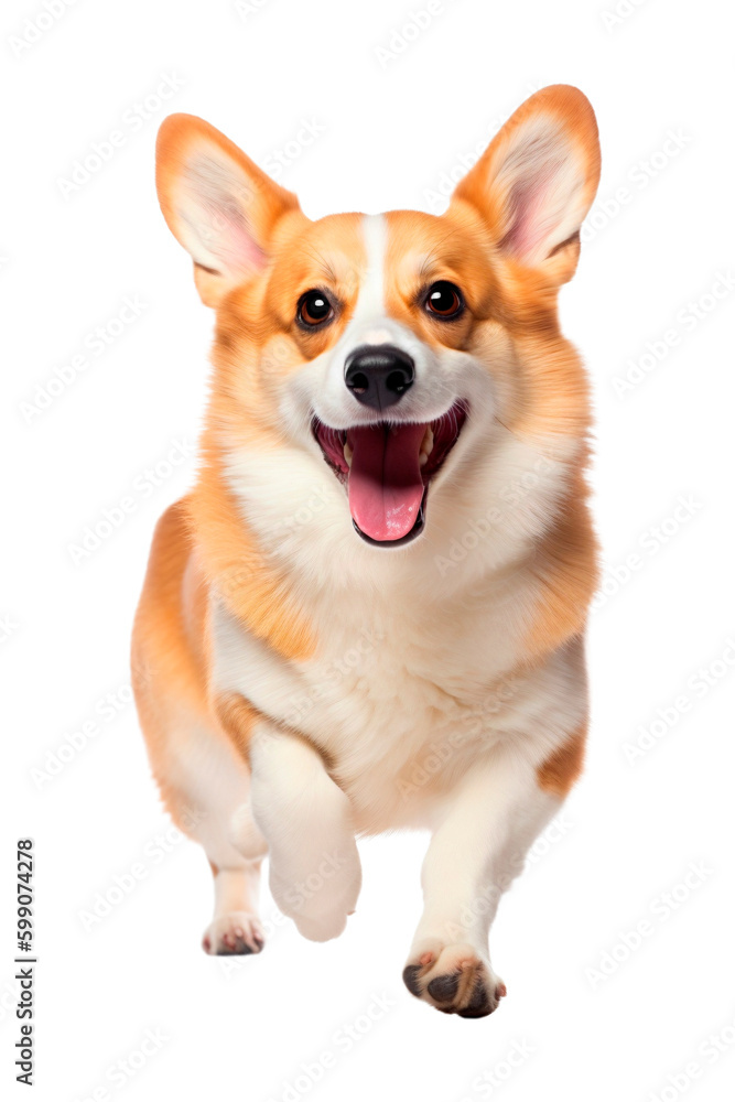 Running happy dog Corgi on a transparent background. Generative AI Running happy dog Corgi on a transparent background. Generative AI