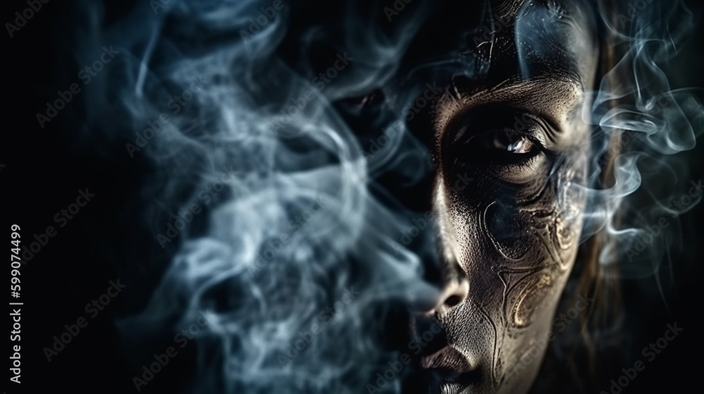 Human skull with smoke on black background. Halloween concept.generative ai Human skull with smoke on black background. Halloween concept.generative ai