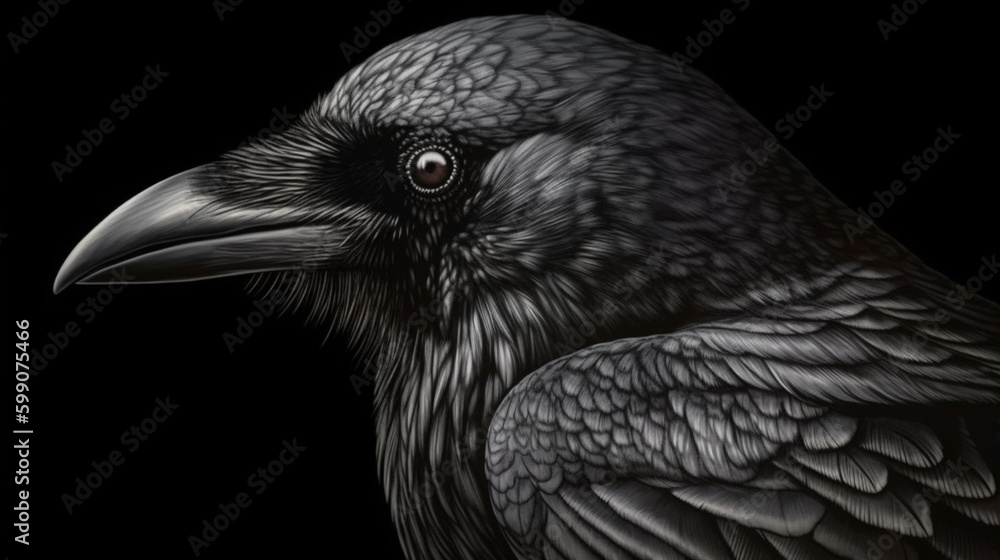 Crow on a black background.generative ai Crow on a black background.generative ai