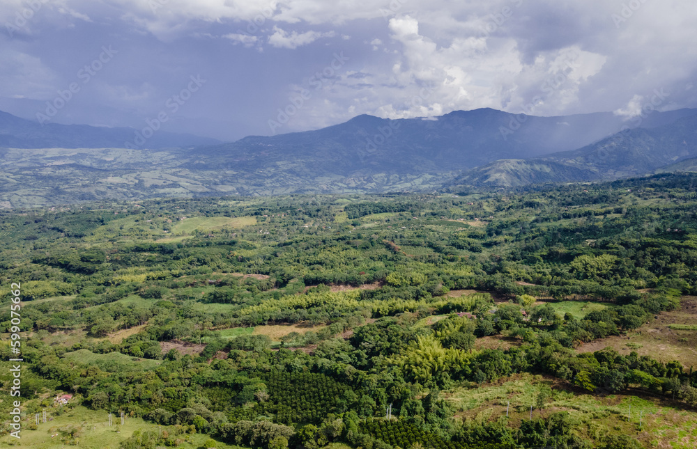 Panoramic landscape in the tamesis overlooking the Cartama river. Colombia.