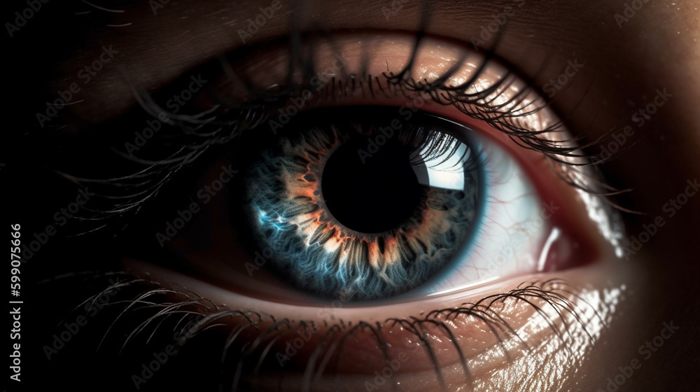 Obraz premium Close up of a beautiful blue female eye. Macro shot of human eye.generative ai