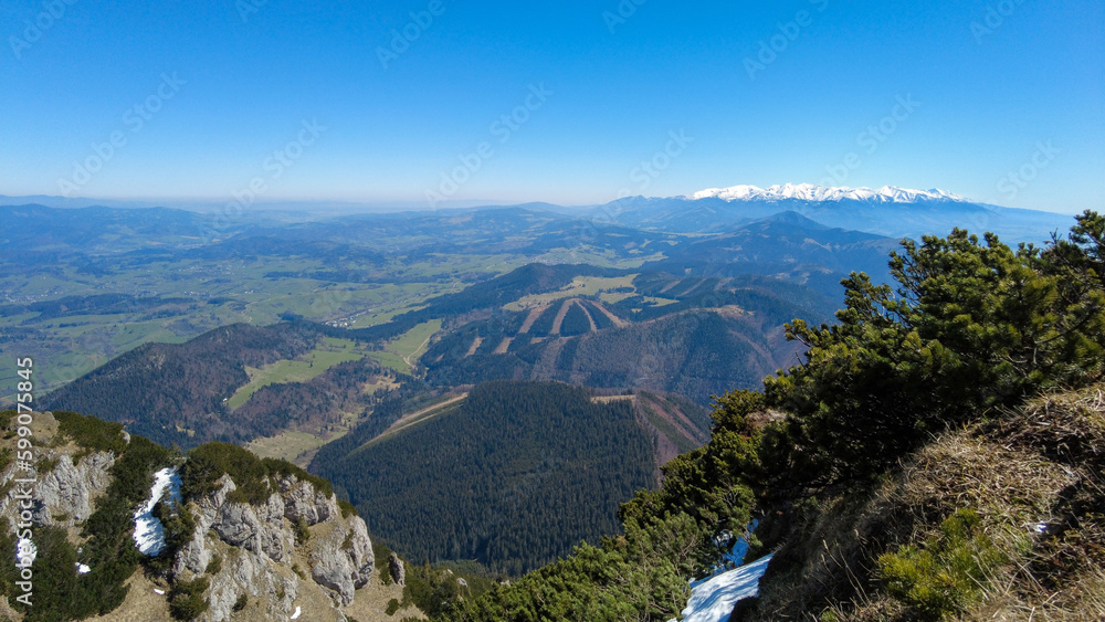 Panorama of spring landscape and Slovak mountains